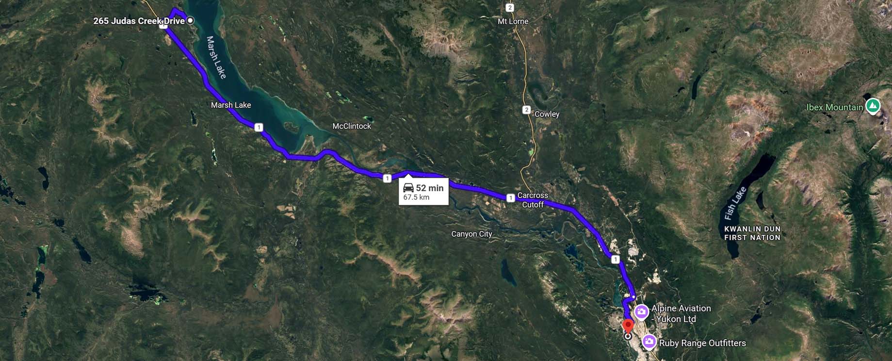 marsh lake whitehorse to downtown whitehorse yt