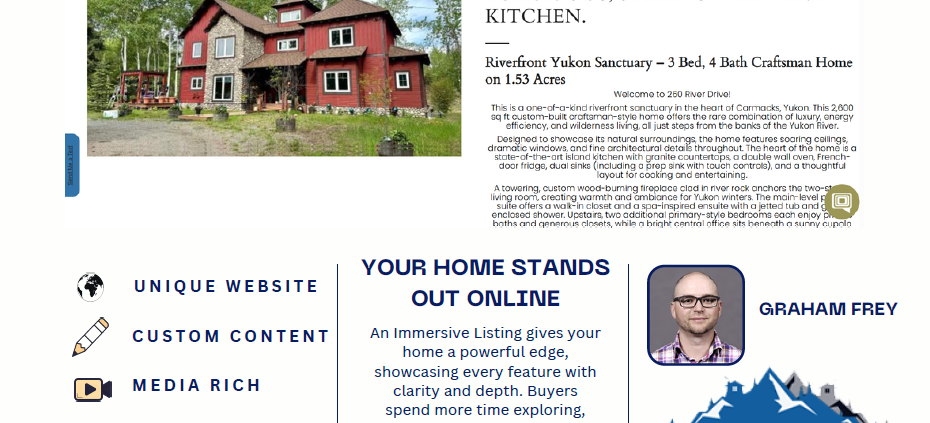 immersive listings in whitehprse yt single page property website