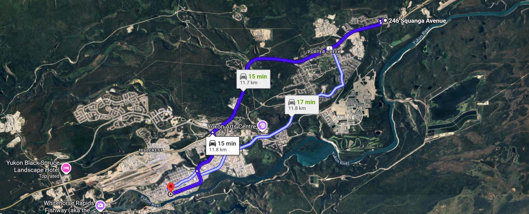 246 squanga road to downtown whitehorse