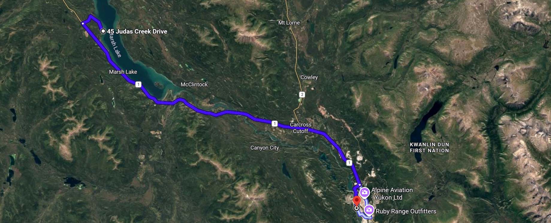 45 judas creek drive to downtown whitehorse